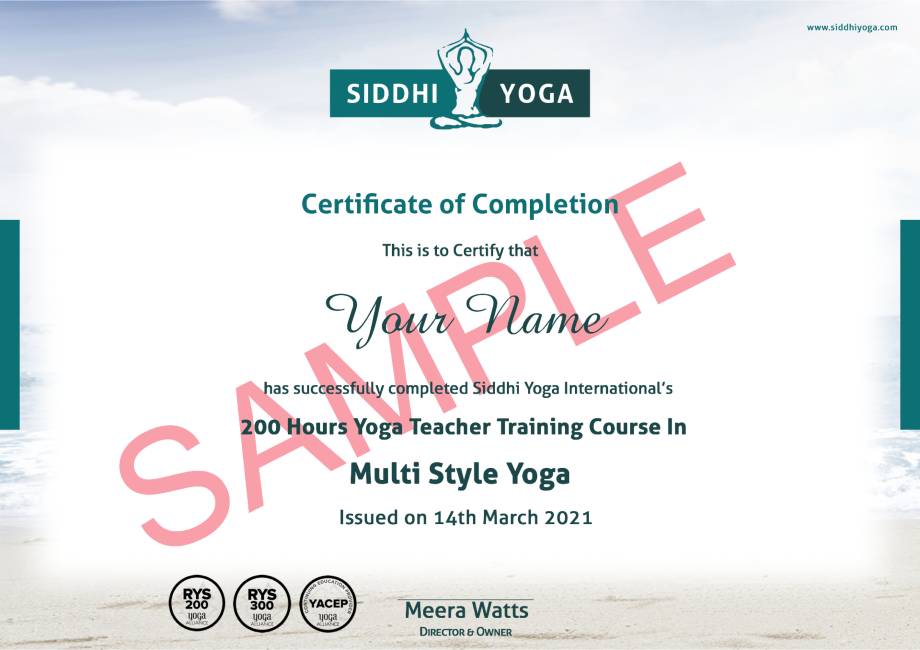 Certificação de aliança de ioga por 200 horas